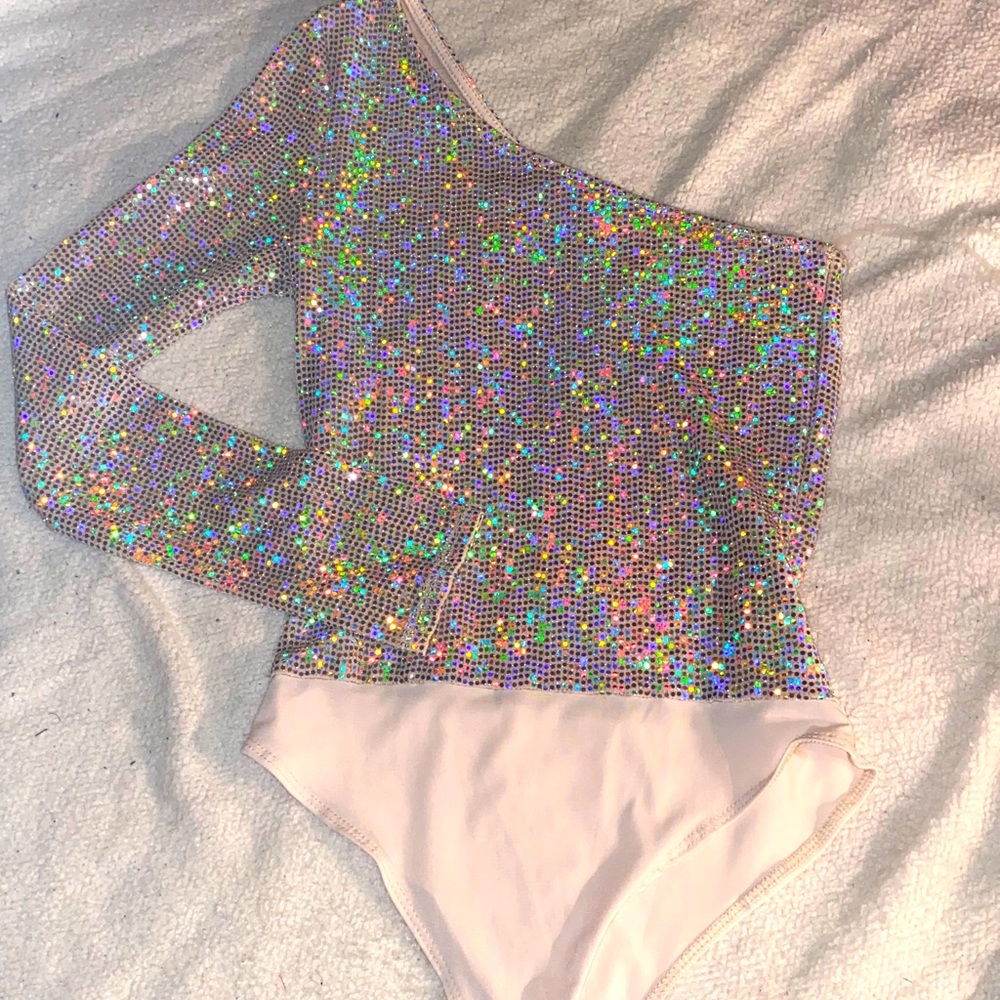 One shoulder sparkly top